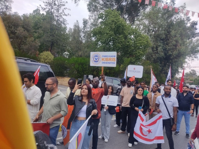 Onbeş Kasım Kıbrıs University Students Participated in the Cortege March Held in Front of the Ministry of National Education on 14 November to celebrate the 40th Anniversary of the Founding of the TRNC